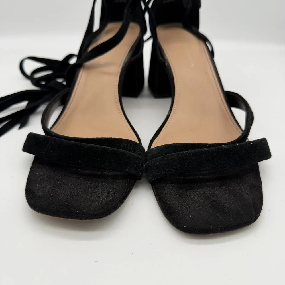 BCBGeneration Debby Black Suede Strappy Block Heel‎ Lace Up Sandals Size 8M